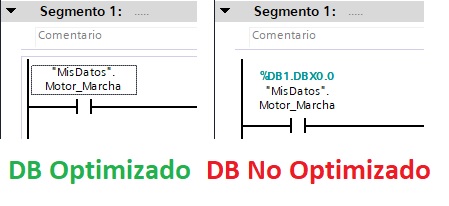 direccionamiento simbólico entre db optimizado y no optimizado tia portal