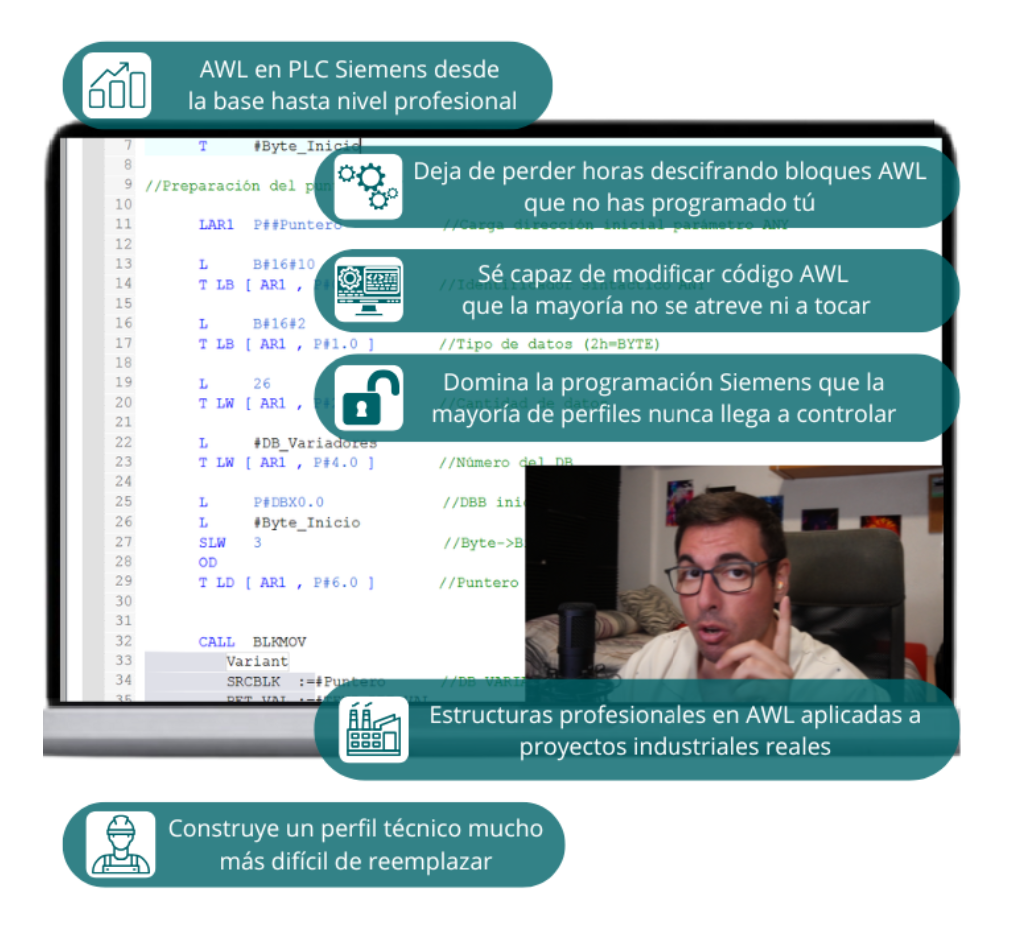Beneficios curso AWL profesional y avanzado en TIA Portal con PLC Siemens de Abel Domínguez
